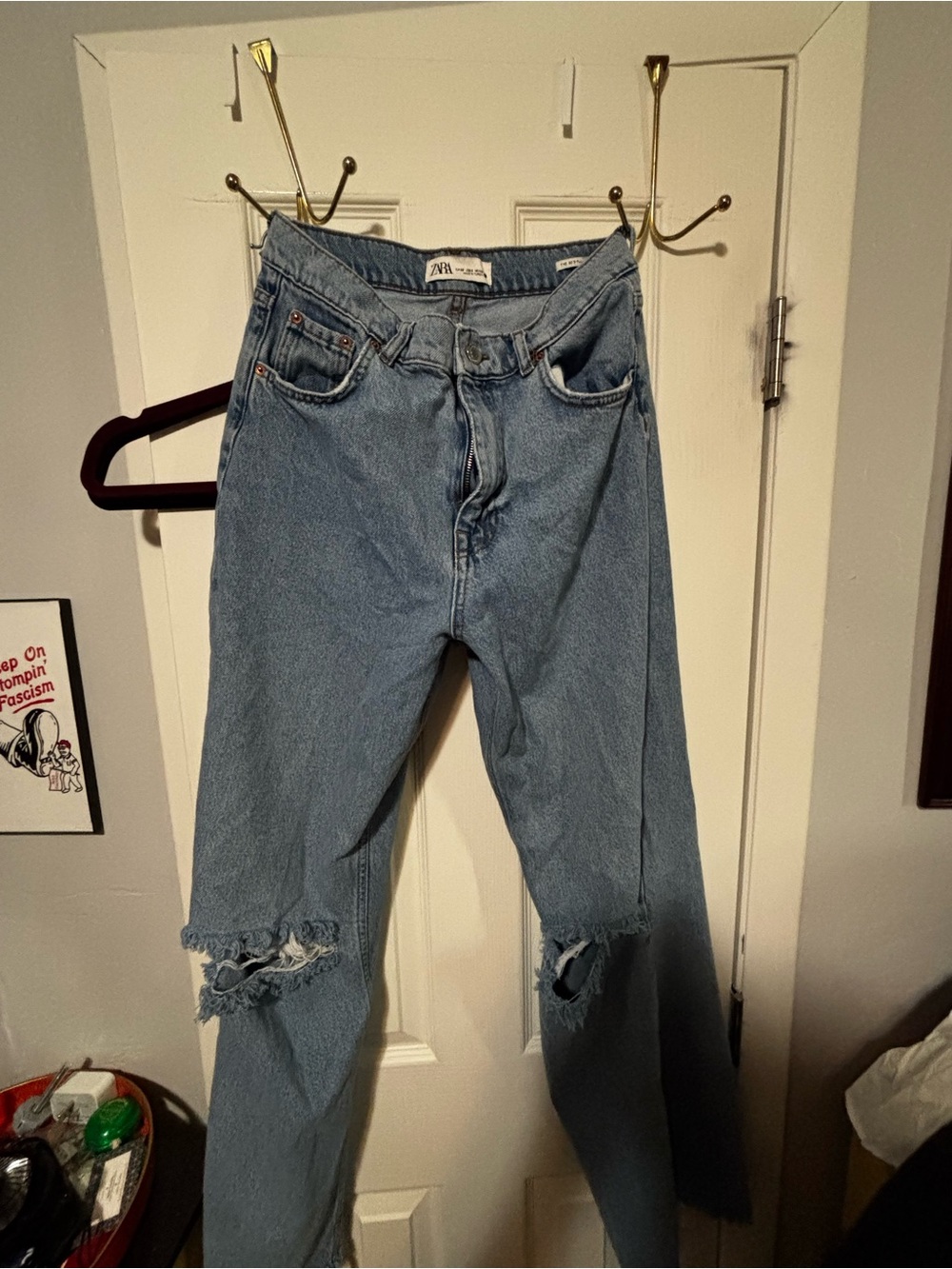 ZARA Women's Light Blue Distressed Mom Jeans 90s full length